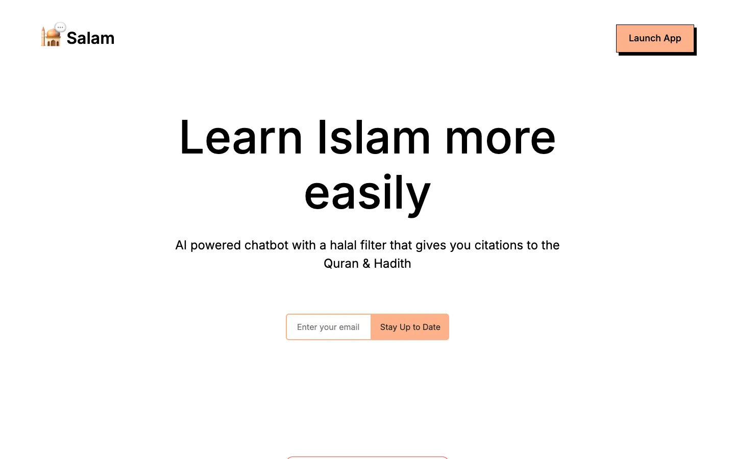 Screenshot of the Salam.chat homepage