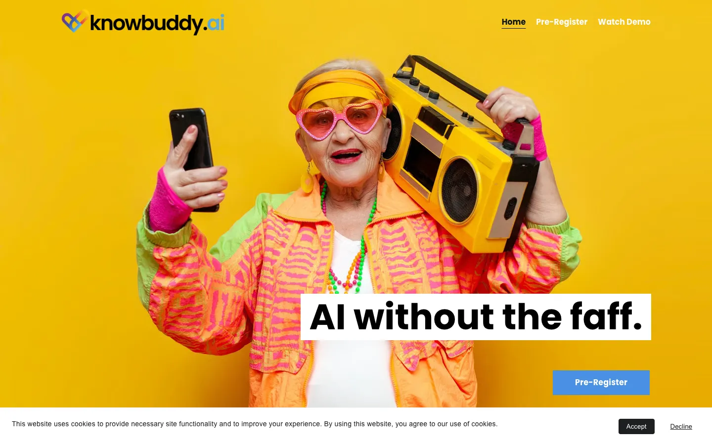 Screenshot of the KnowBuddy.AI homepage