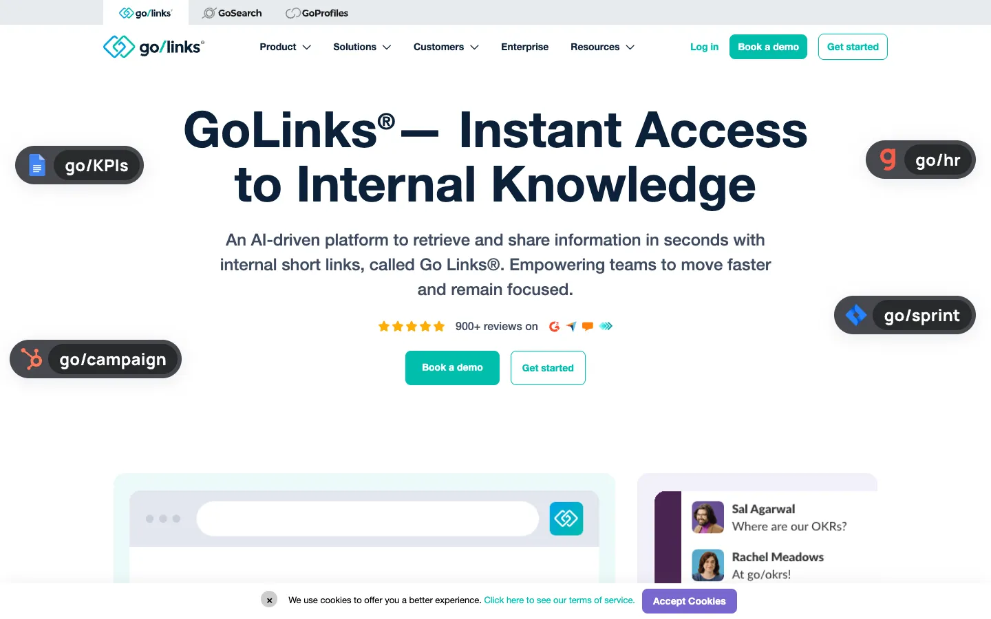 Screenshot of the GoLinks Search Powered by ChatGPT homepage