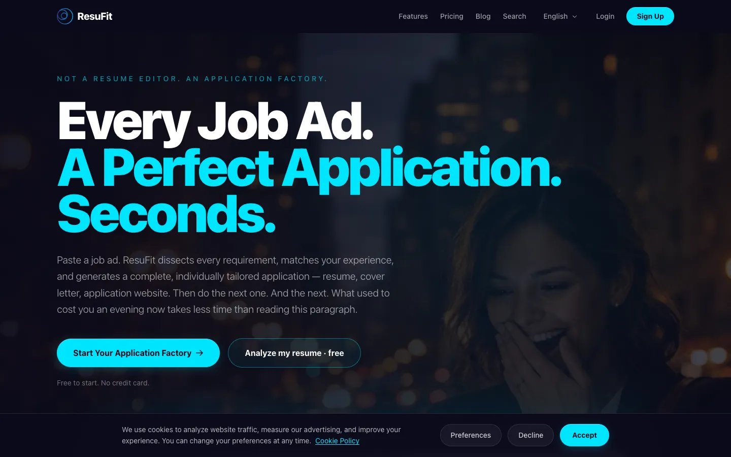 Screenshot of the ResuFit homepage