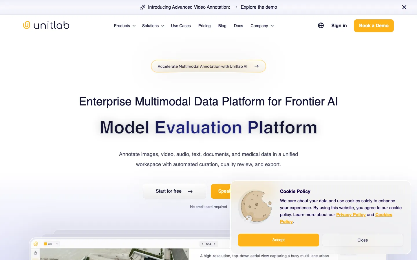 Screenshot of the Unitlab AI homepage