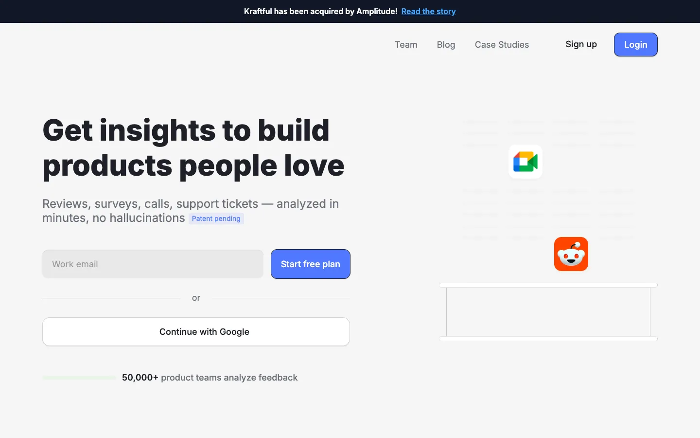 Screenshot of the Kraftful homepage