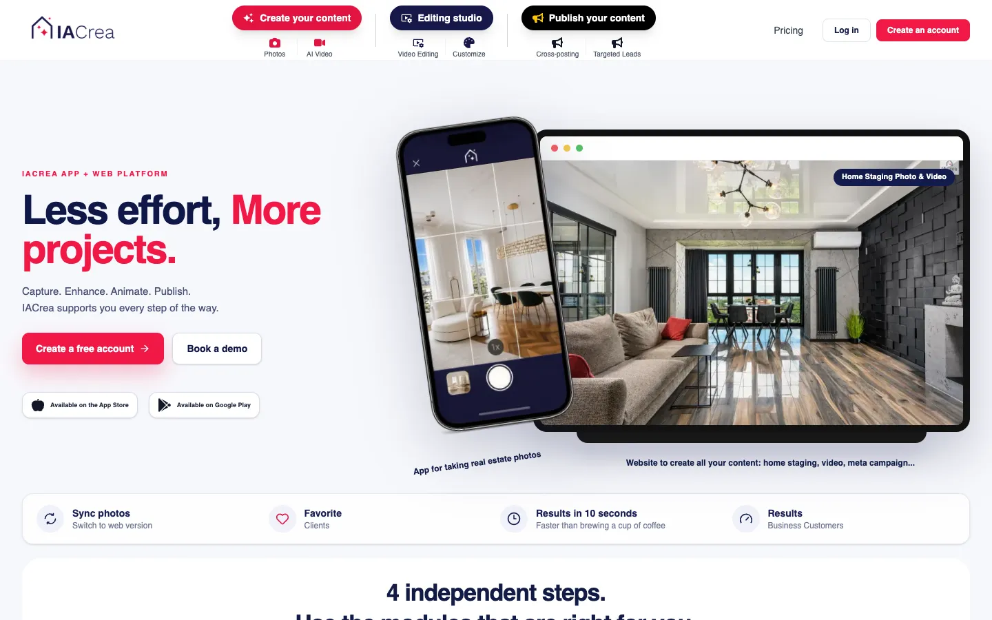 Screenshot of the IACrea homepage