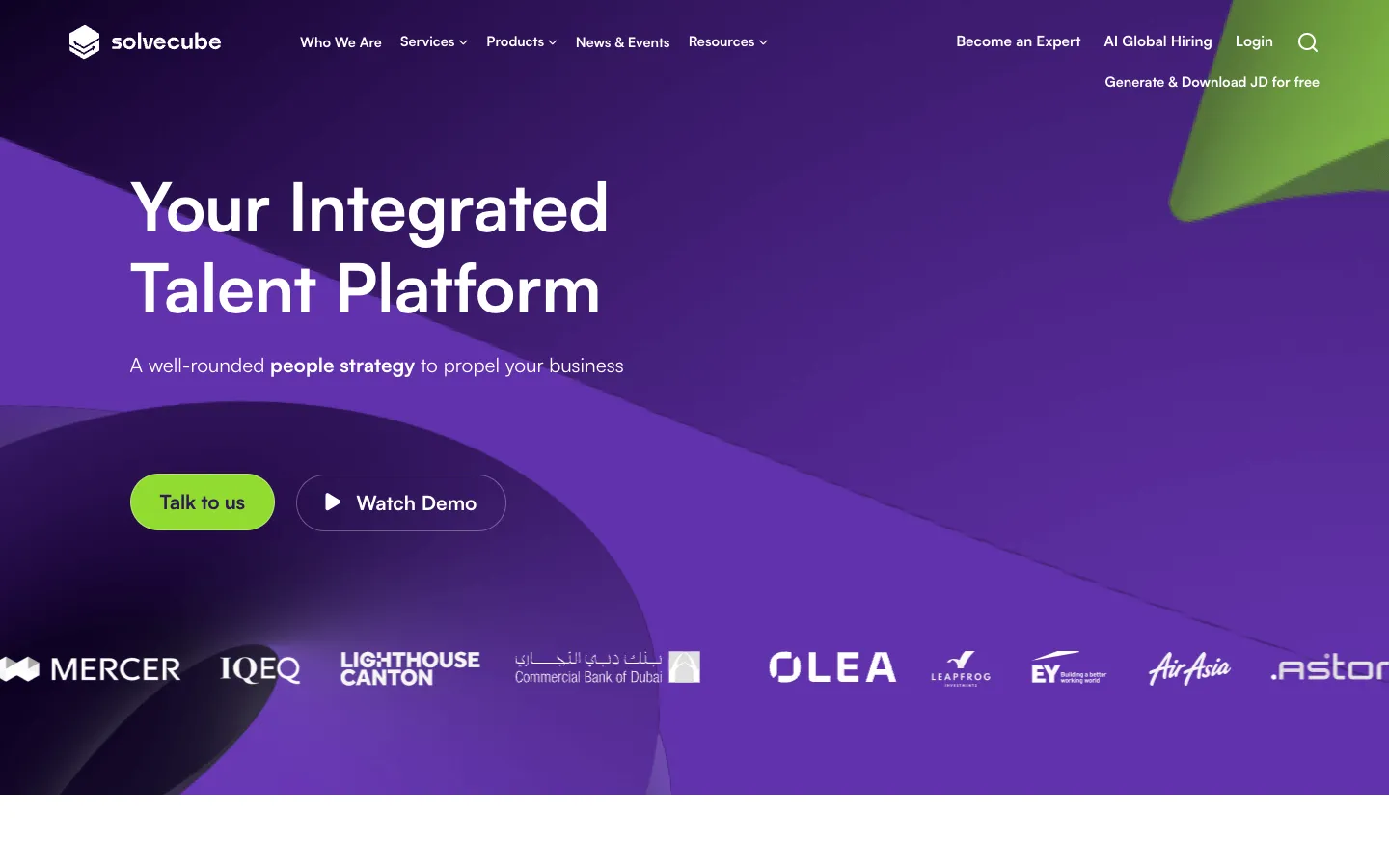 Screenshot of the SolveCube homepage