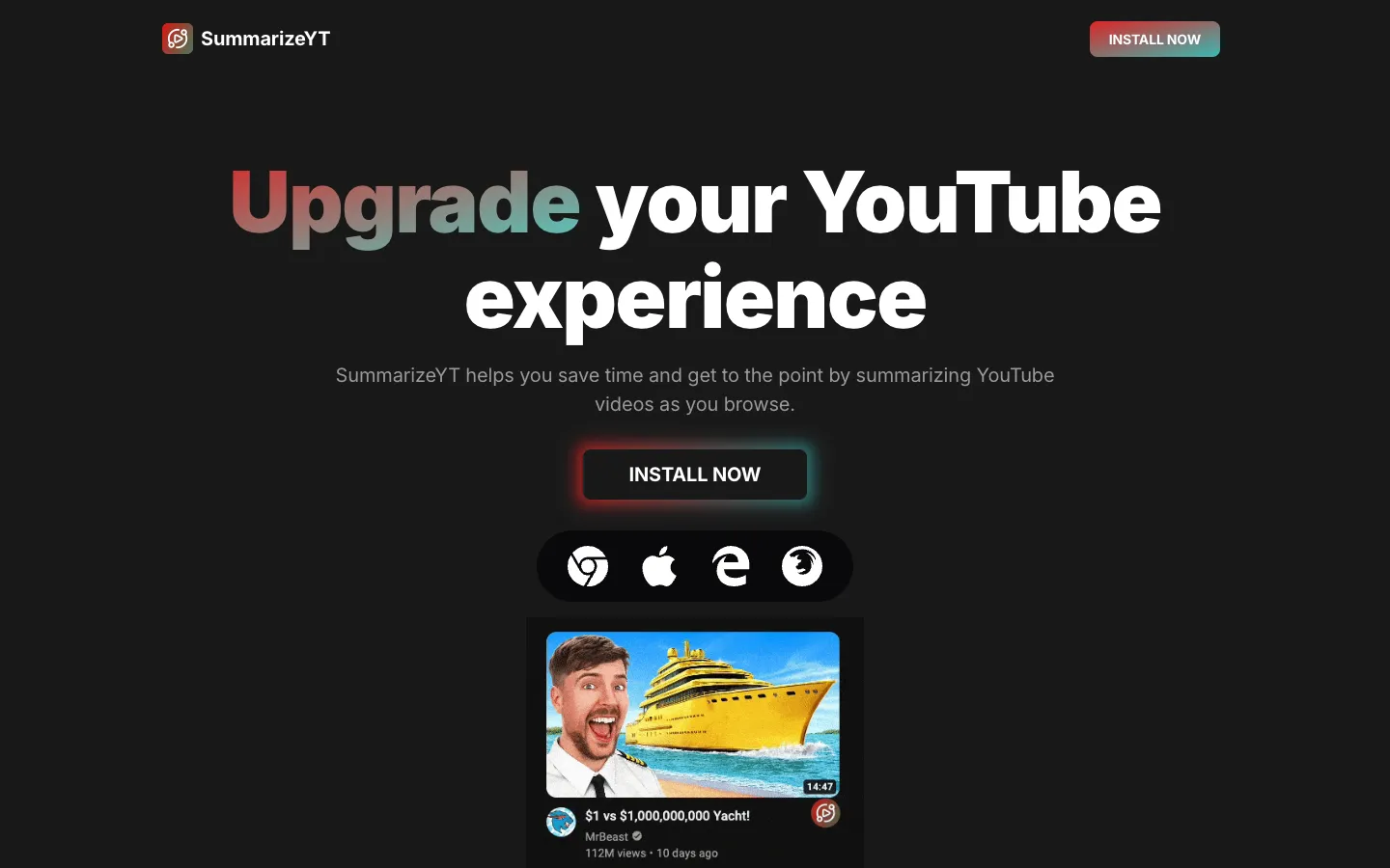 Screenshot of the SummarizeYT homepage