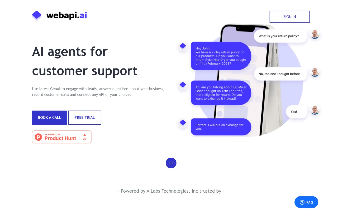 Screenshot of the Webapi.ai 3.0 homepage