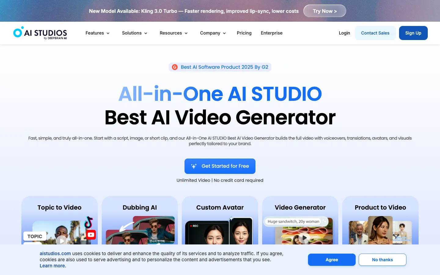 Screenshot of the DeepBrain AI homepage