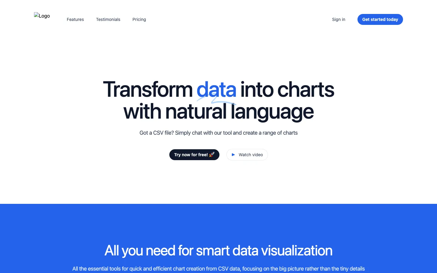 Screenshot of the Chat2CSV homepage