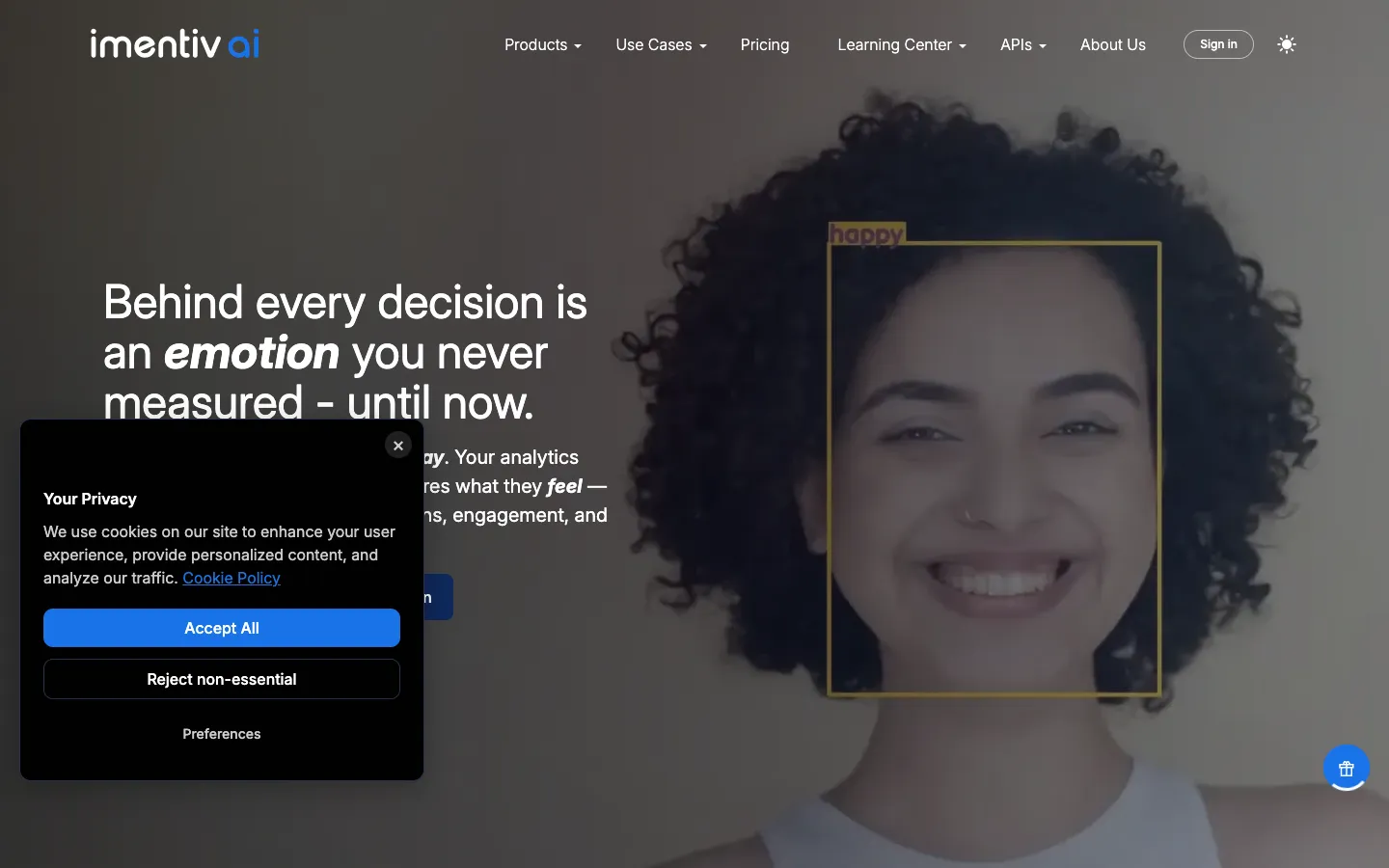 Screenshot of the Imentiv AI homepage