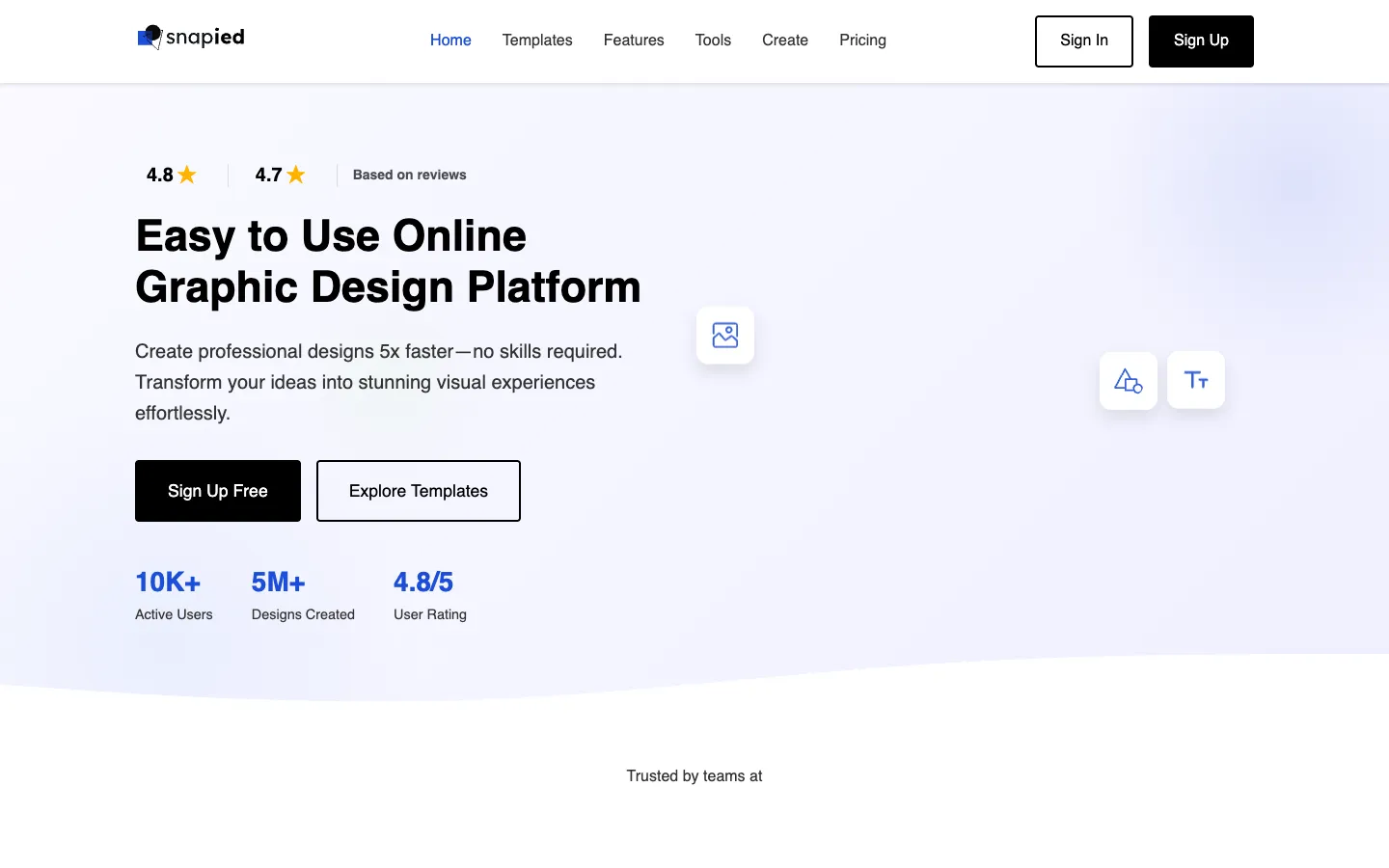 Screenshot of the Snapied homepage