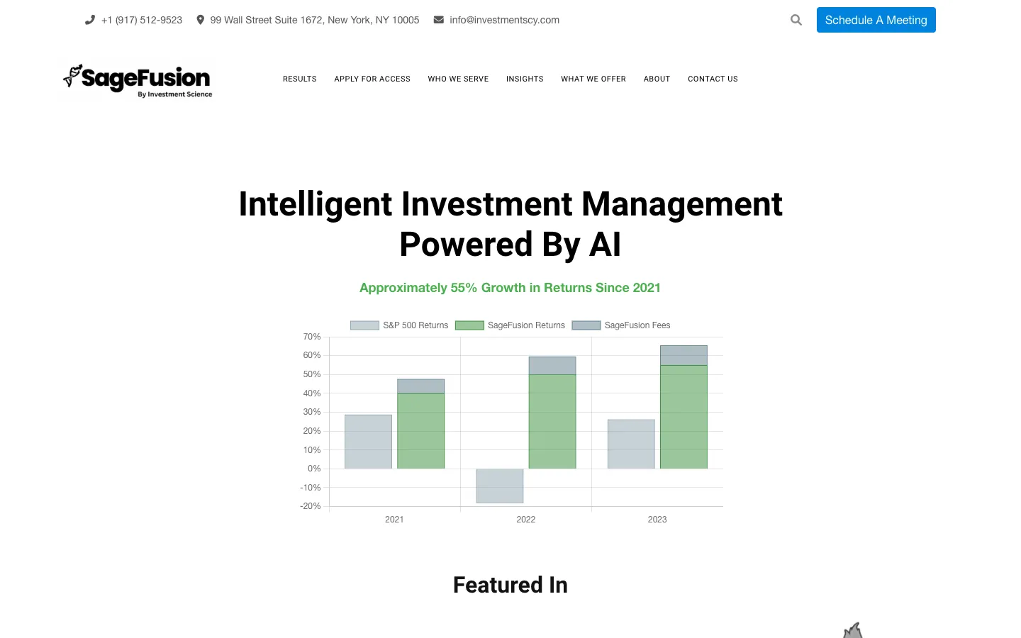 Screenshot of the SageFusion homepage