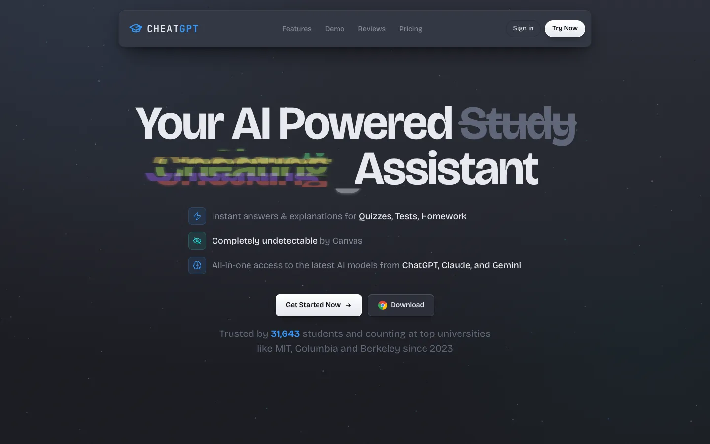 Screenshot of the CheatGPT homepage