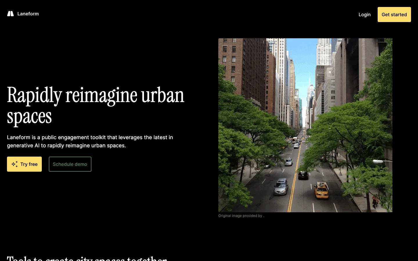 Screenshot of the Laneform homepage