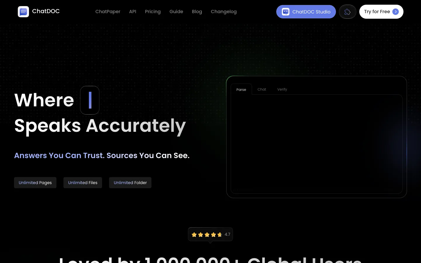 Screenshot of the ChatDOC homepage