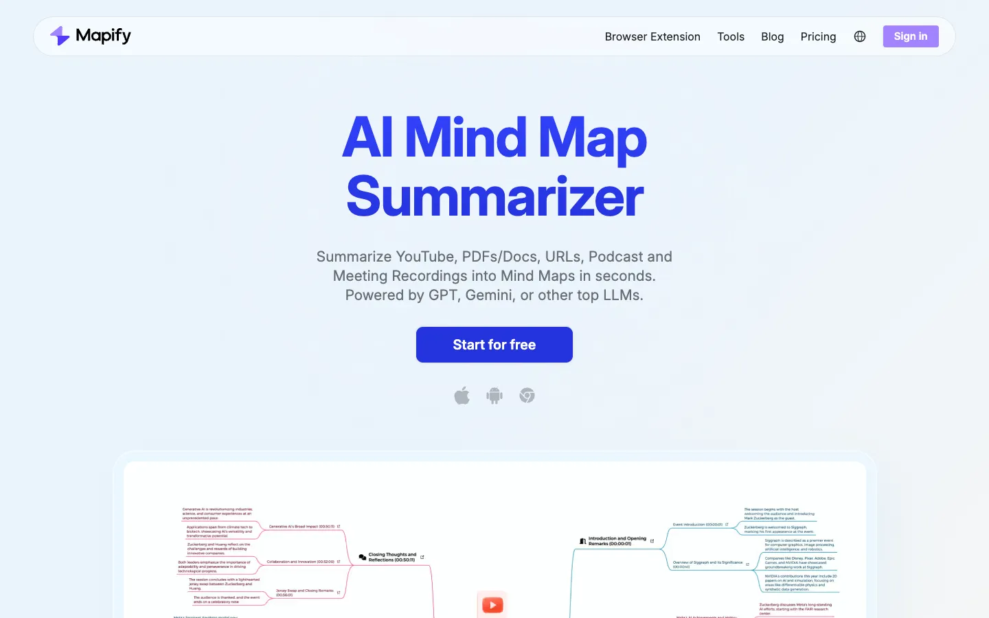 Screenshot of the ChatMind - AI homepage