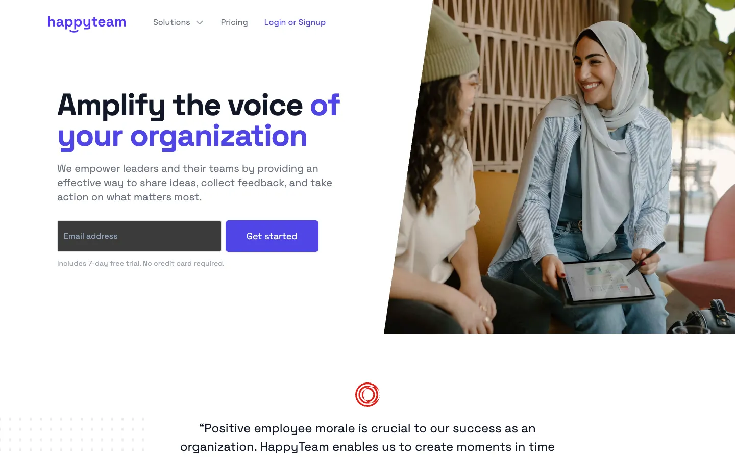 Screenshot of the HappyTeam.ai homepage