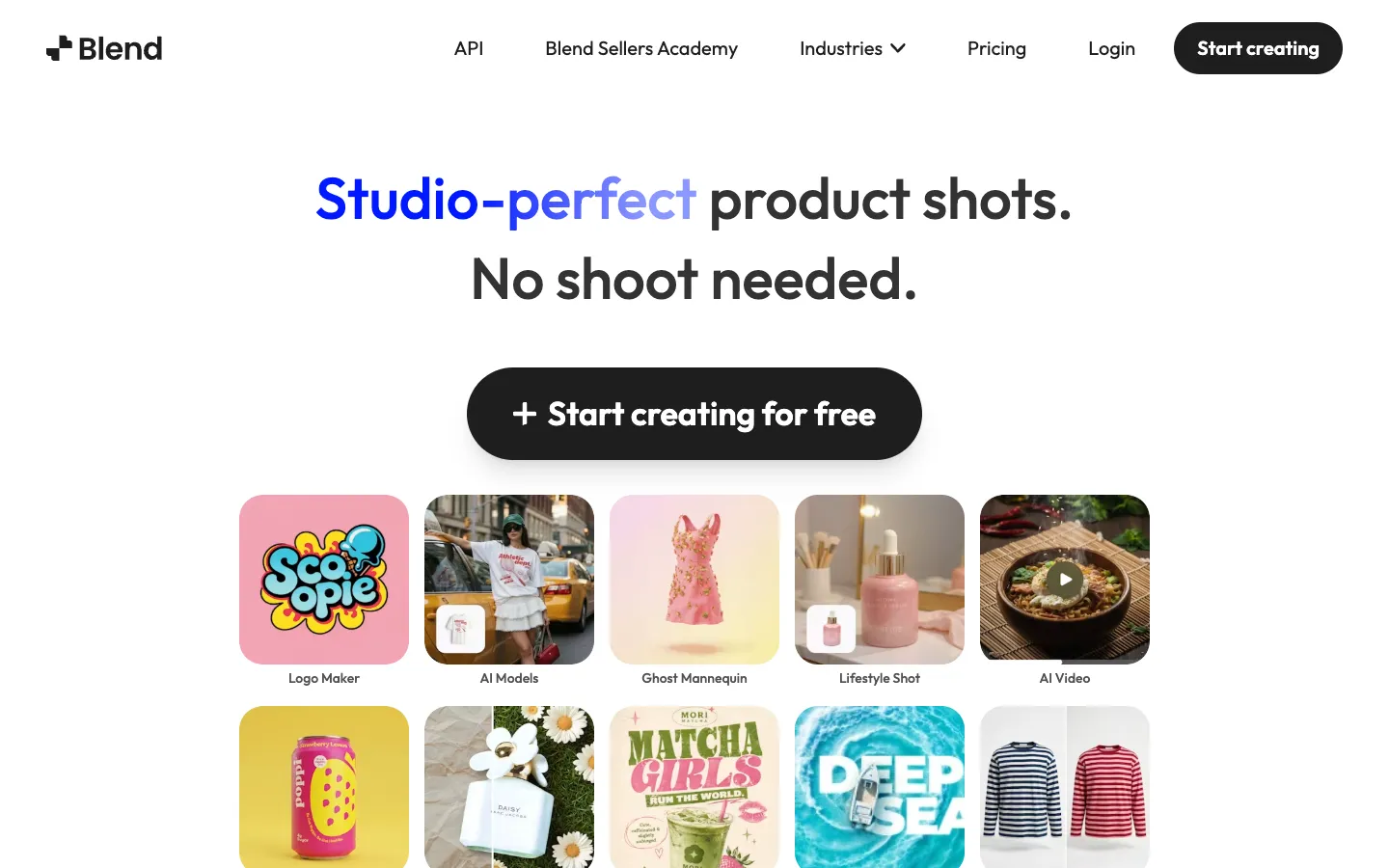 Screenshot of the Blend homepage