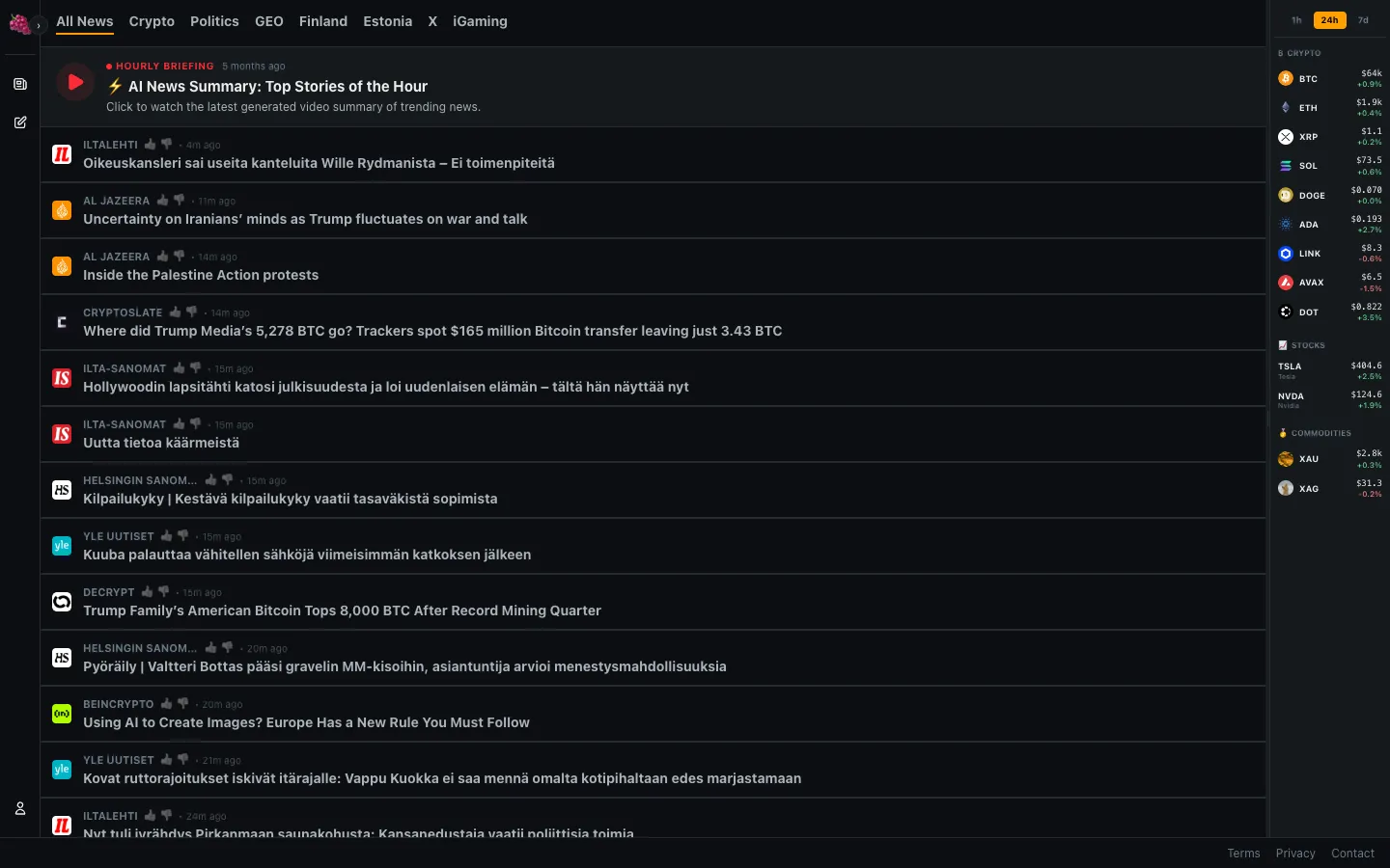 Screenshot of the Grapevines homepage
