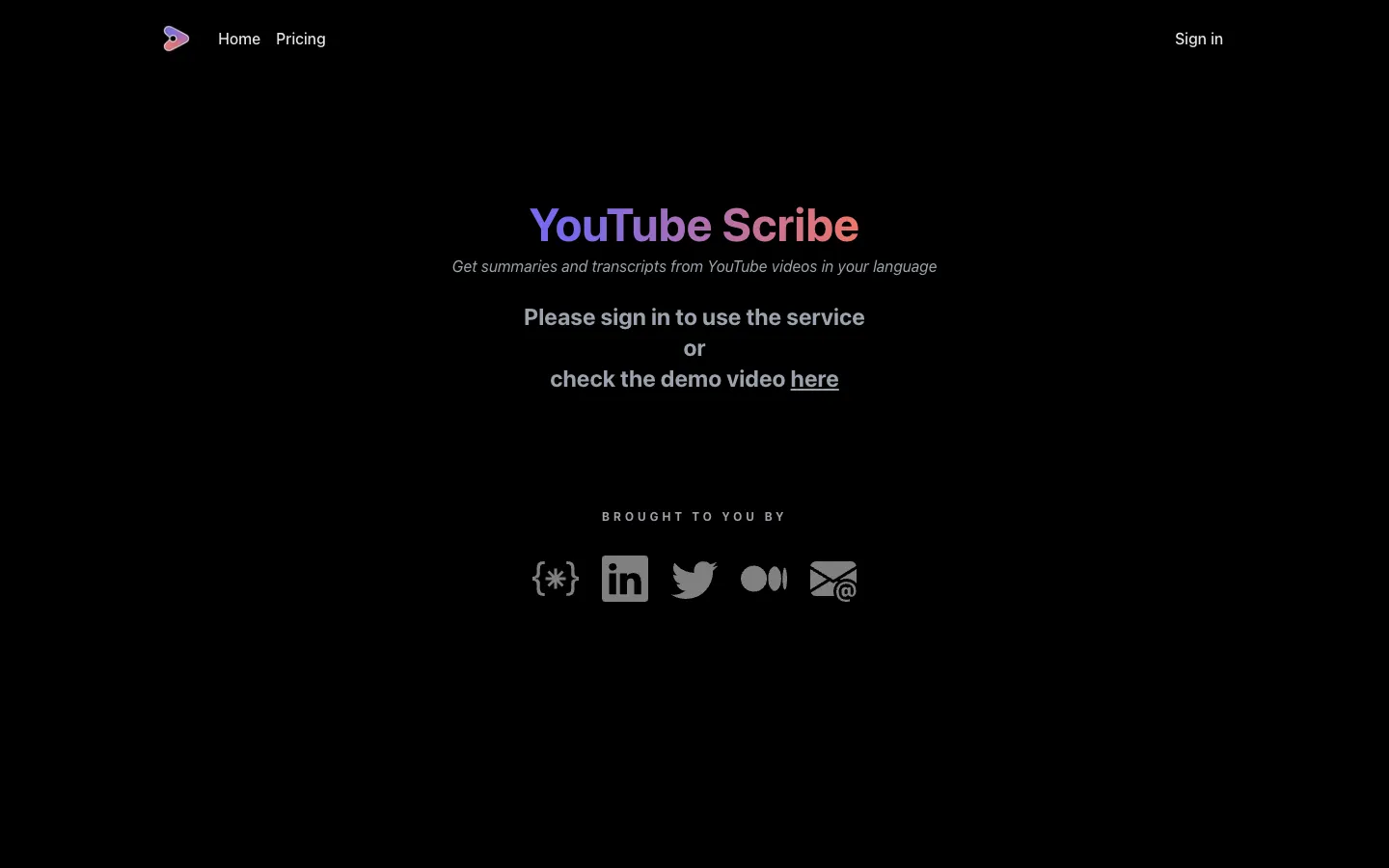 Screenshot of the YouTube Scribe homepage