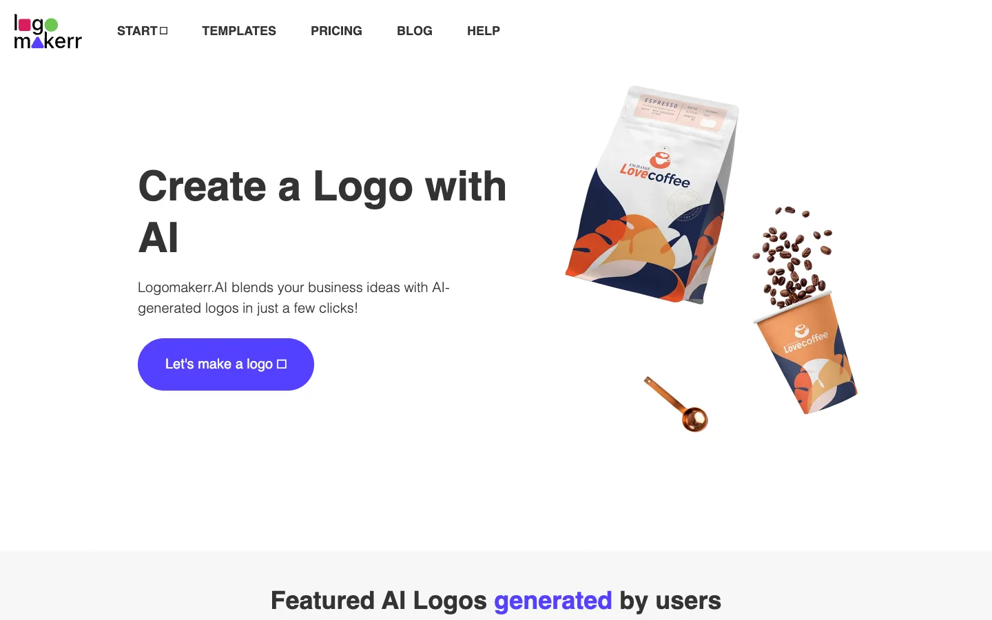 Screenshot of the Logomakerr.ai homepage