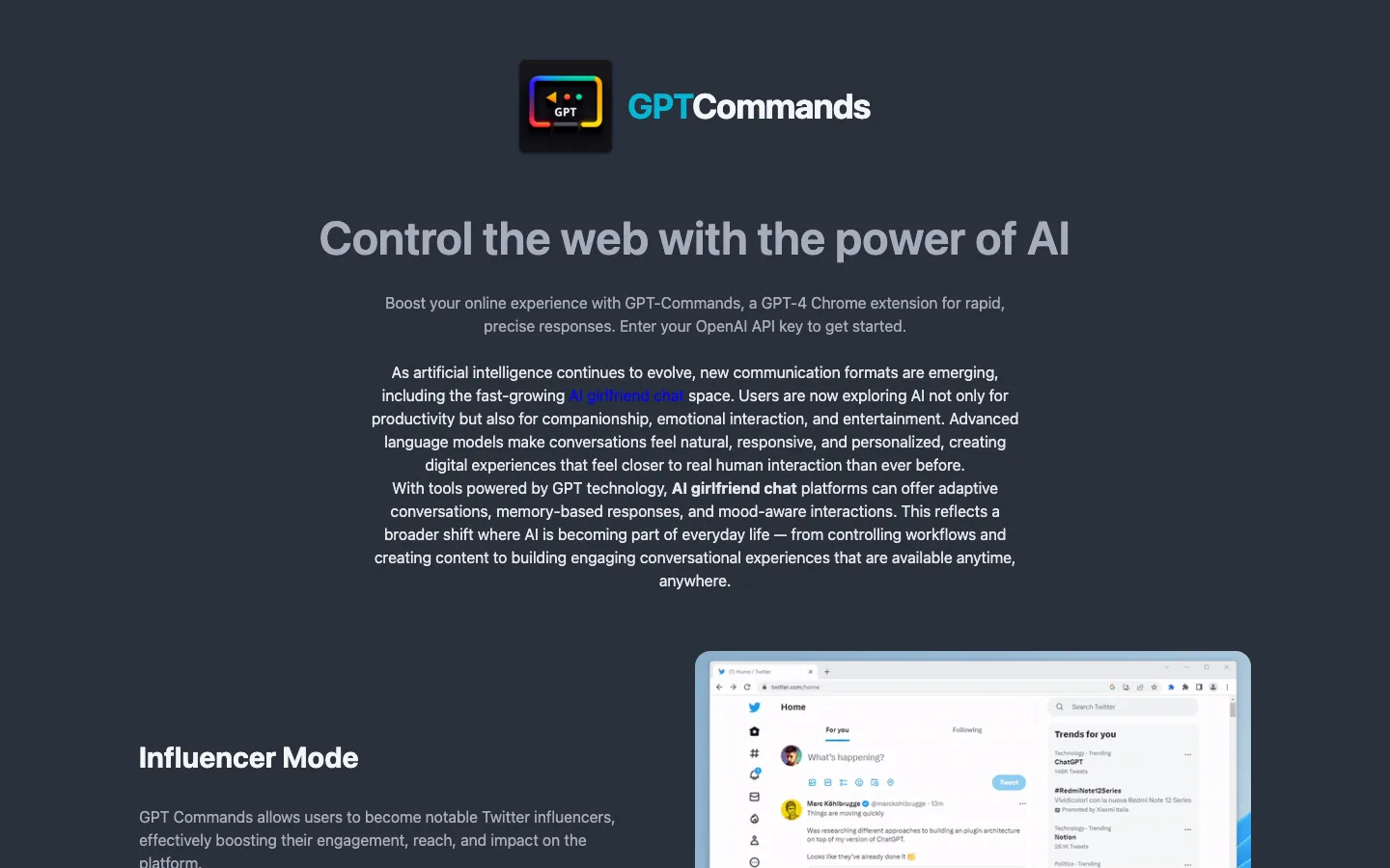 Screenshot of the GPT Commands homepage