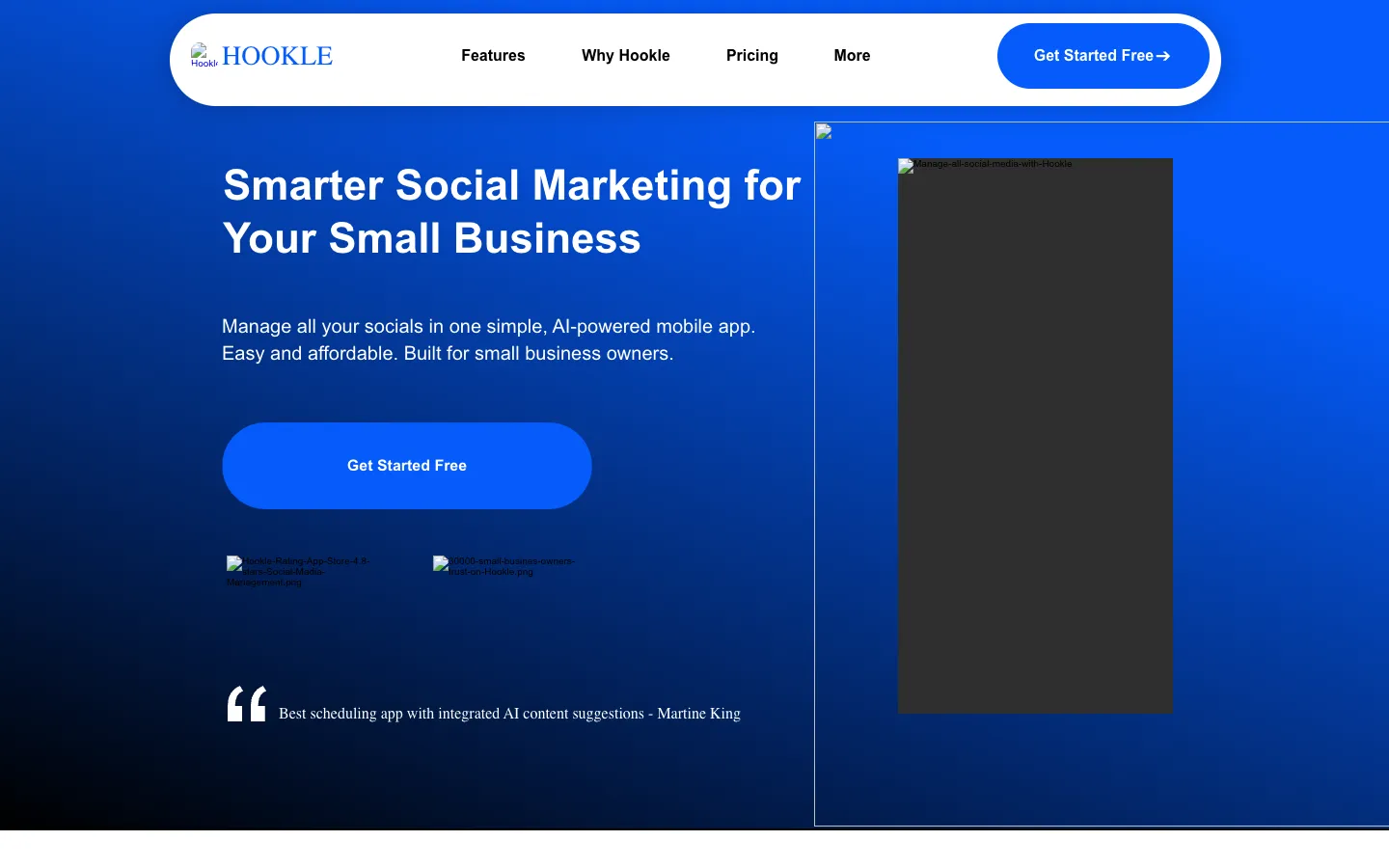 Screenshot of the Hookle homepage
