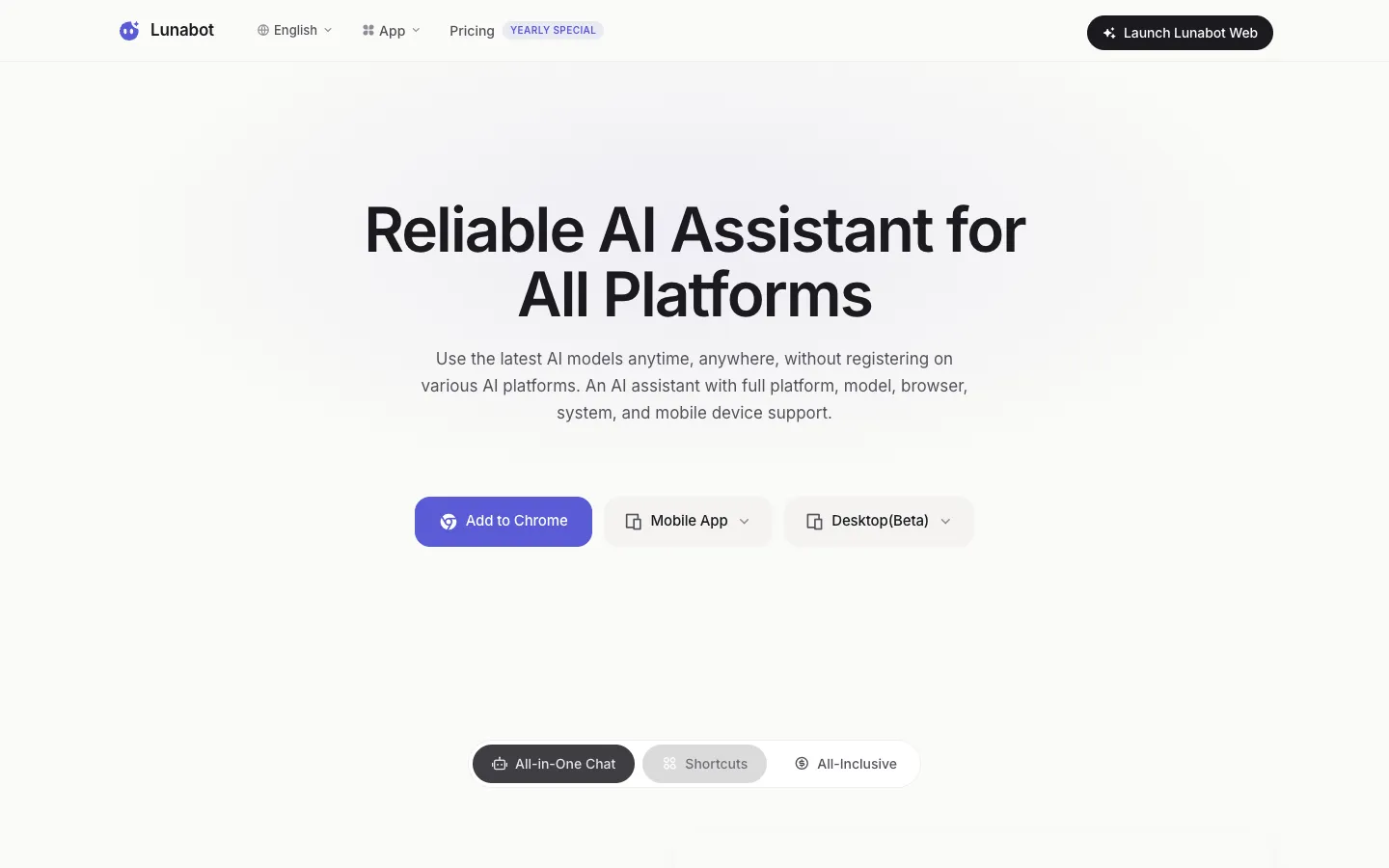 Screenshot of the Lunabot homepage