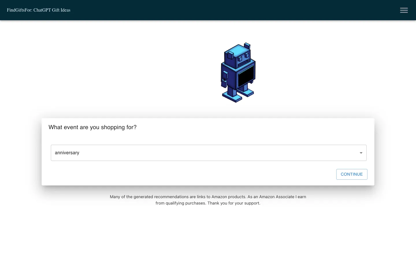 Screenshot of the FindGiftsFor ChatGPT gift search homepage