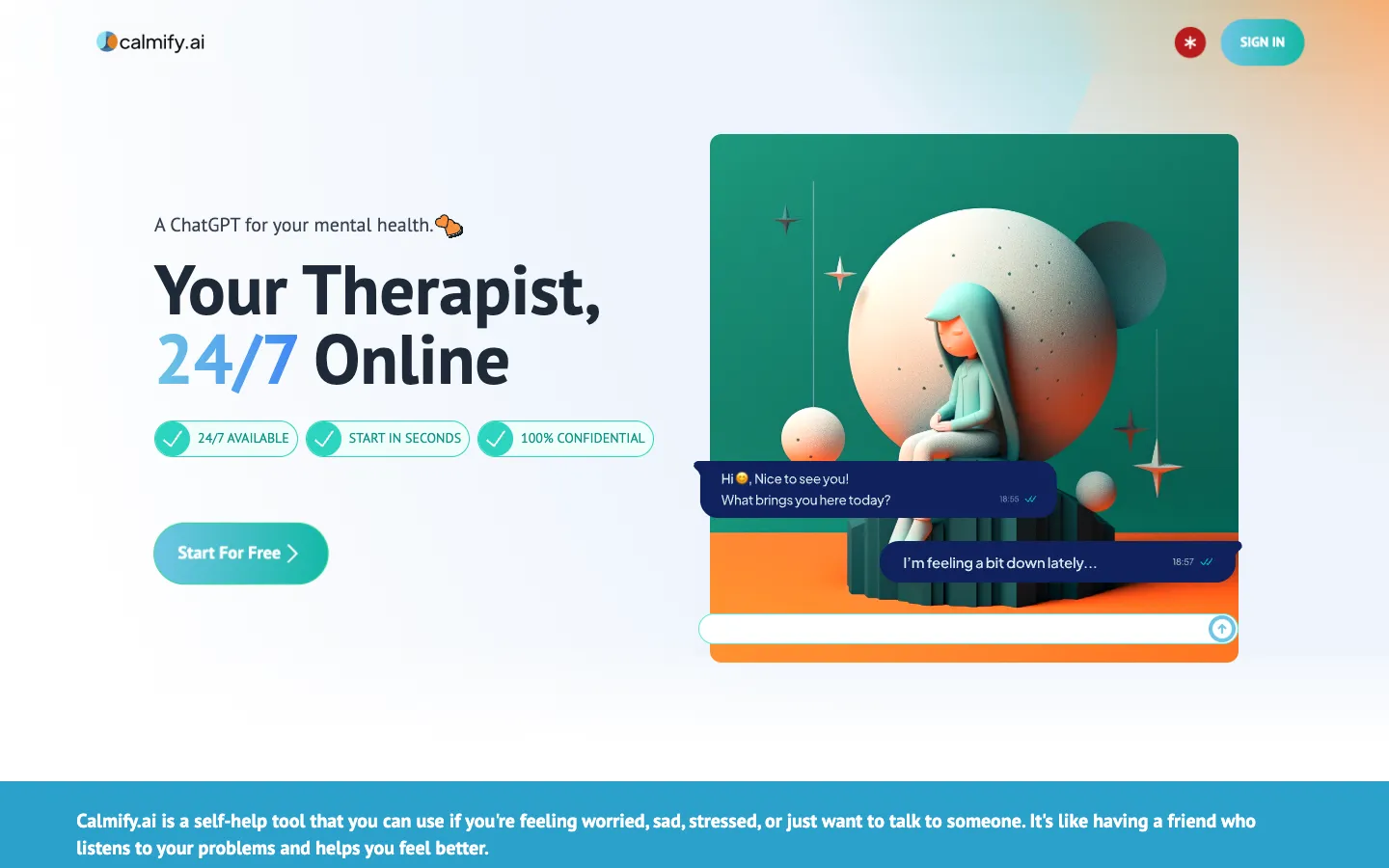 Screenshot of the calmify.ai homepage