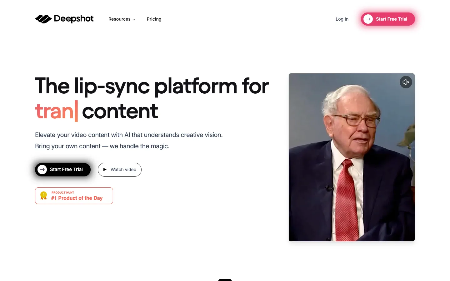 Screenshot of the Deepshot homepage