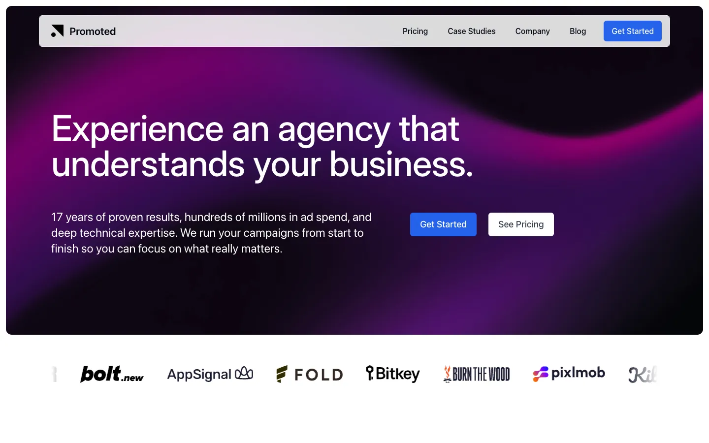 Screenshot of the Promoted.com homepage