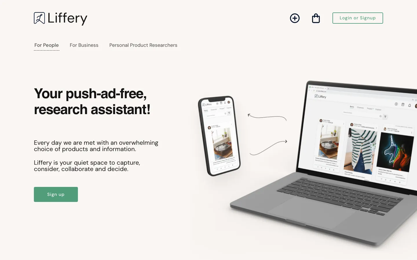 Screenshot of the Liffery homepage
