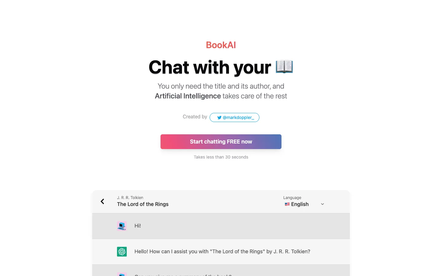 Screenshot of the BookAI.chat homepage