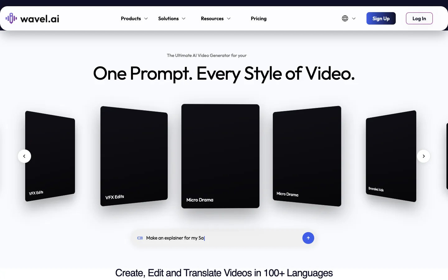 Screenshot of the Wavel AI homepage