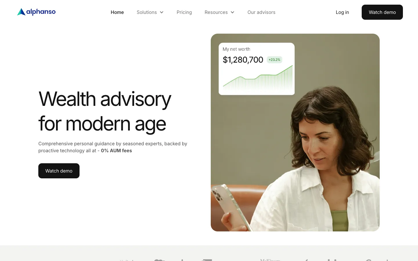 Screenshot of the Alphanso homepage