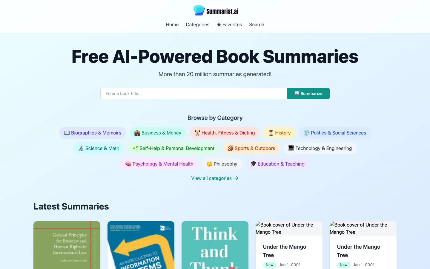 Screenshot of the Summarist.ai homepage