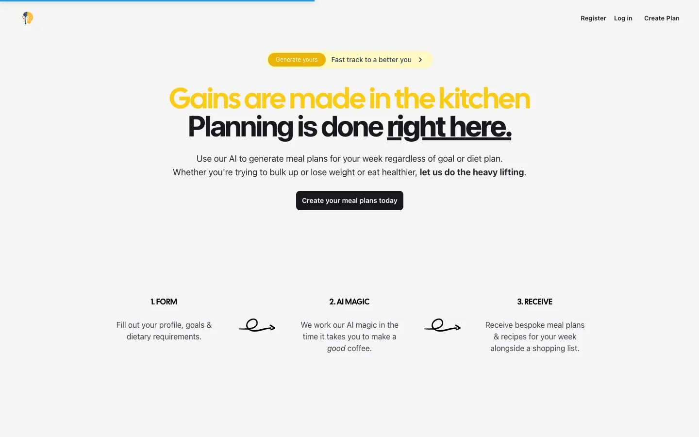 Screenshot of the Mealmind homepage