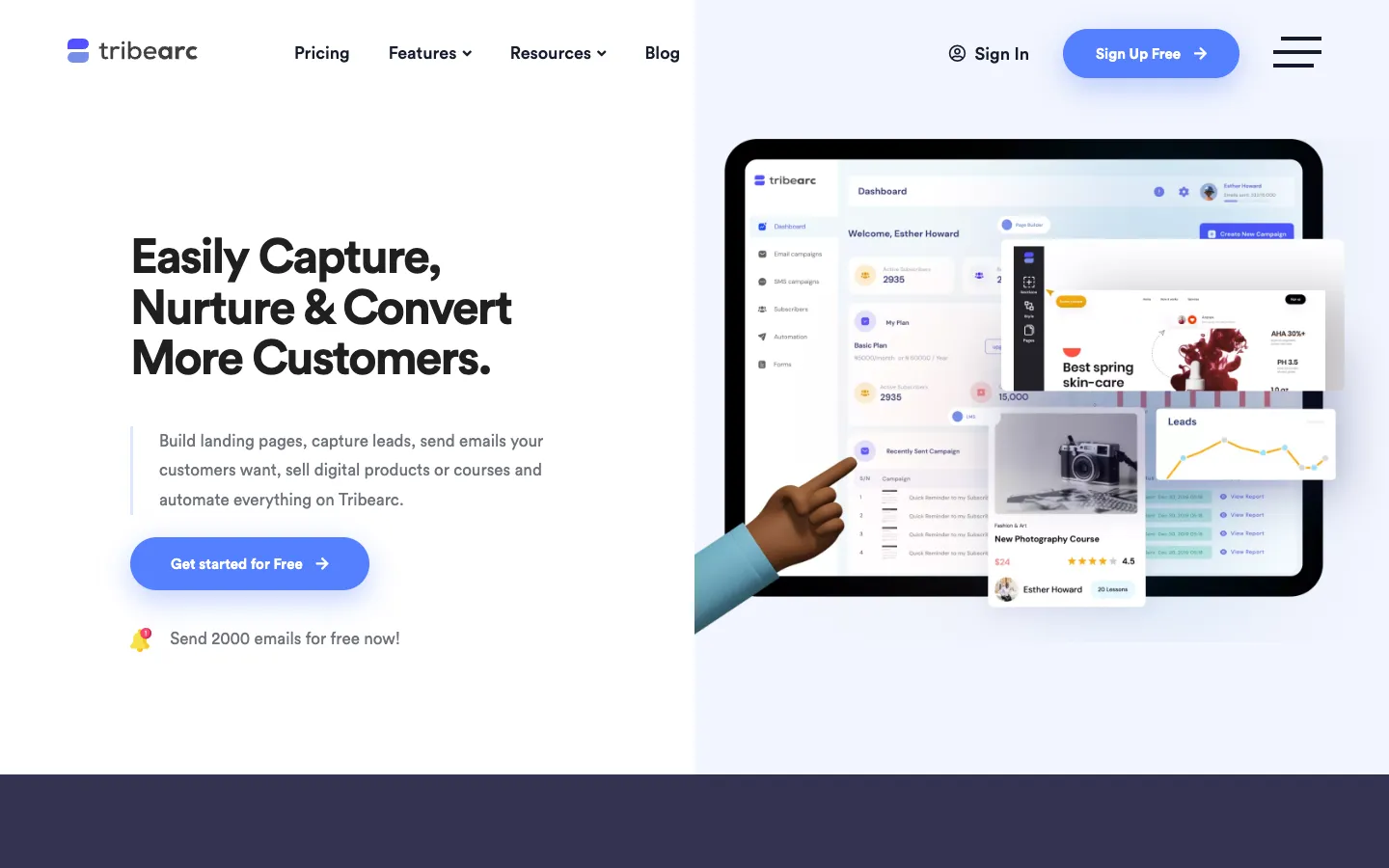 Screenshot of the TribeArc homepage
