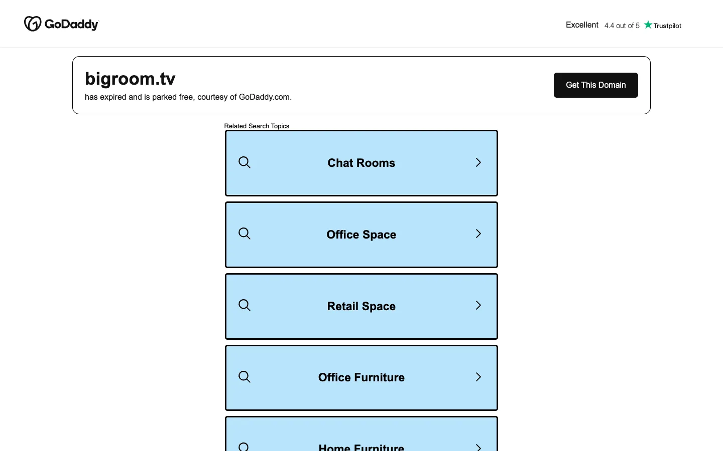 Screenshot of the Big Room homepage