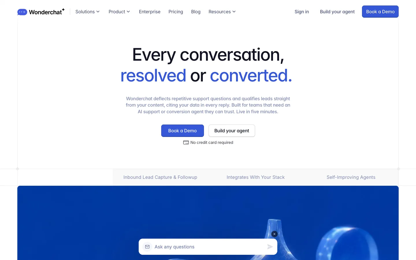 Screenshot of the Wonderchat homepage