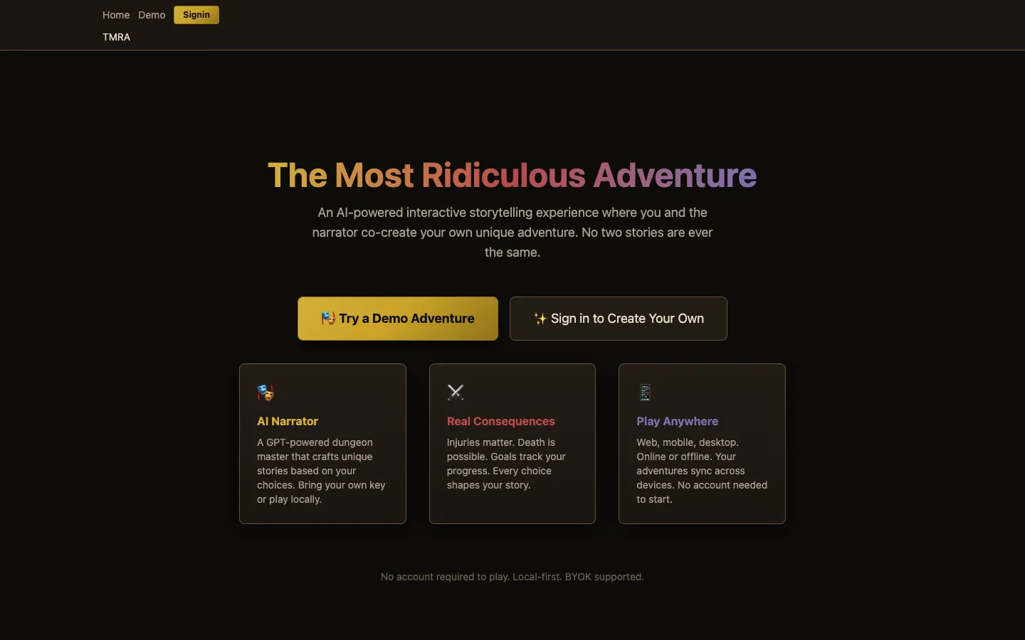 Screenshot of the TMRA homepage