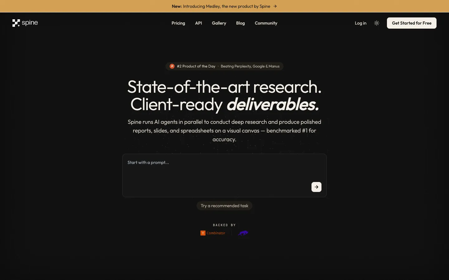 Screenshot of the Spine homepage
