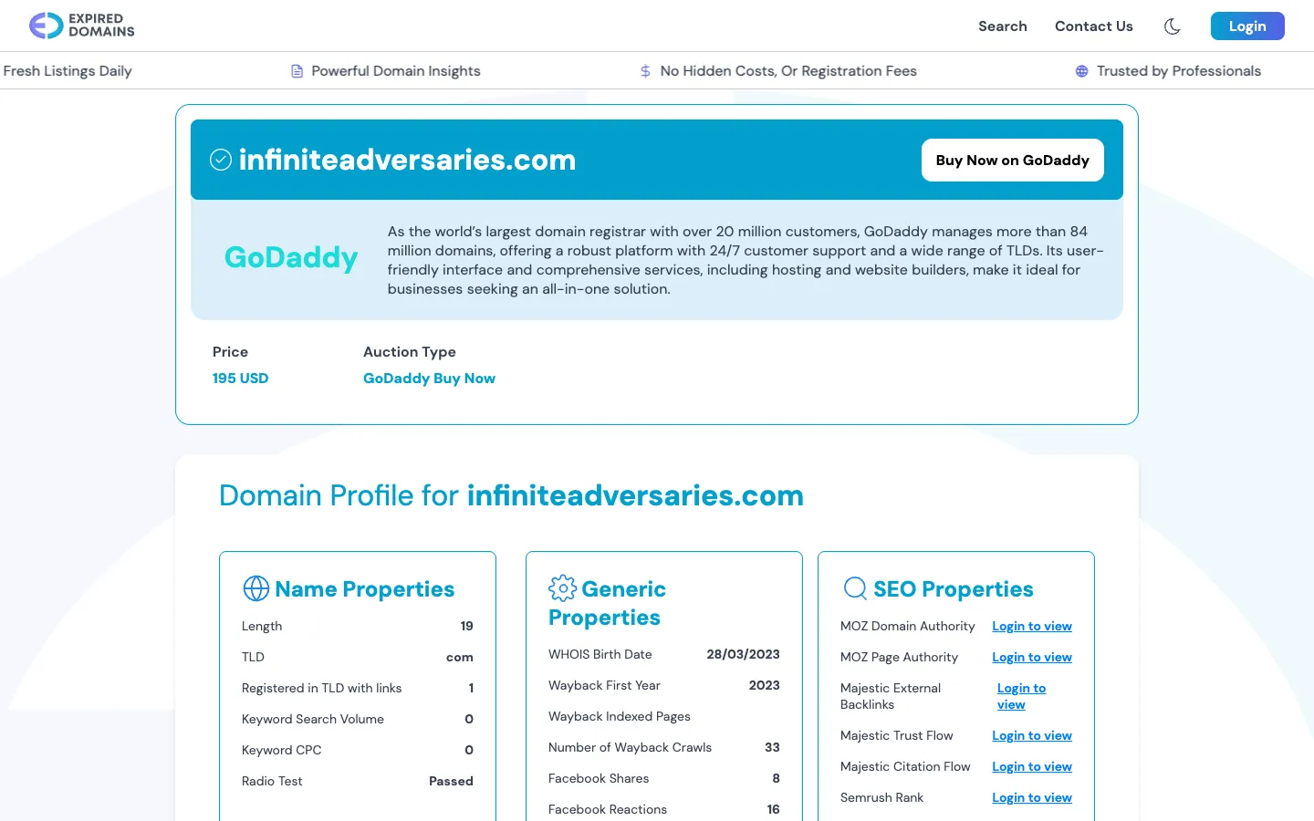 Screenshot of the Infinite Adversaries homepage