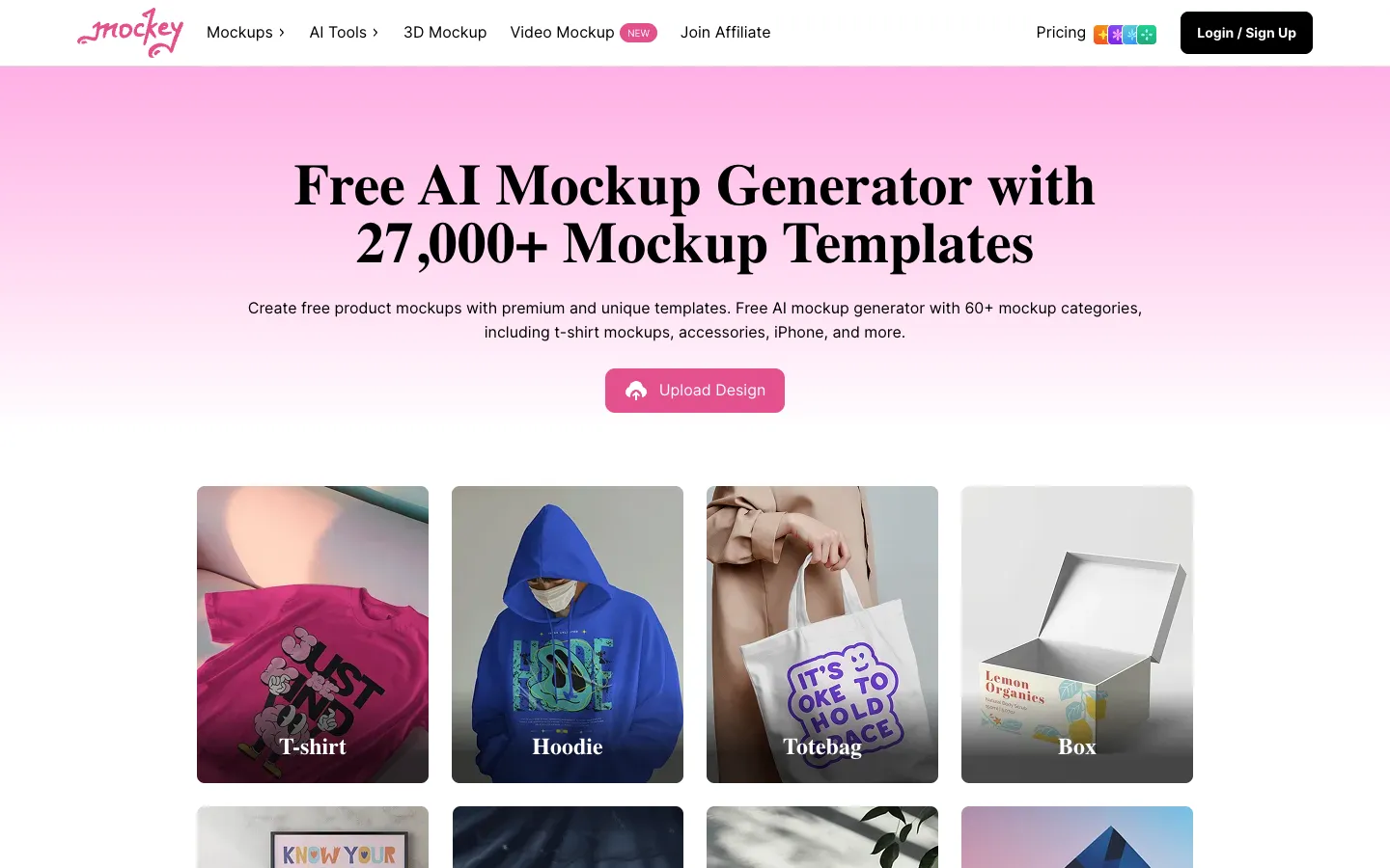 Screenshot of the Mockey AI homepage