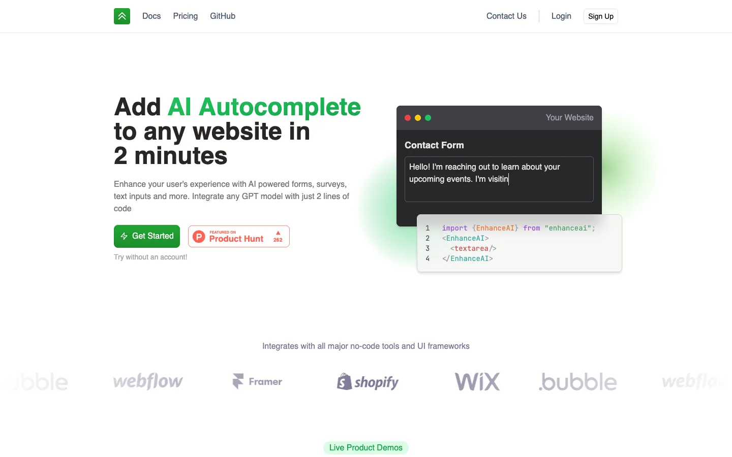 Screenshot of the EnhanceAI homepage