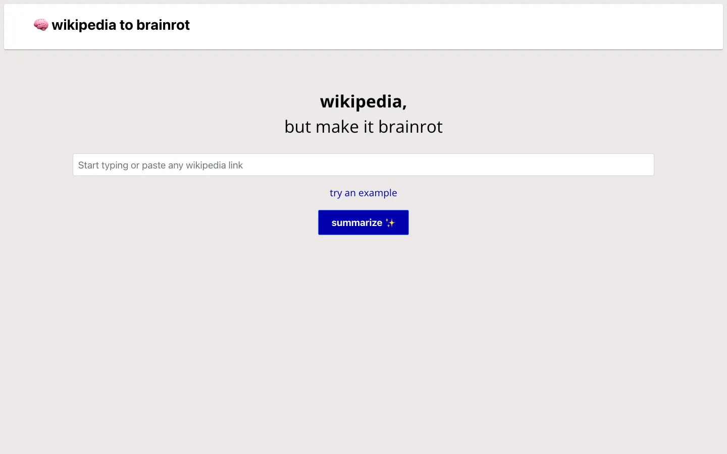 Screenshot of the AI-Powered Wikipedia Summarizer homepage