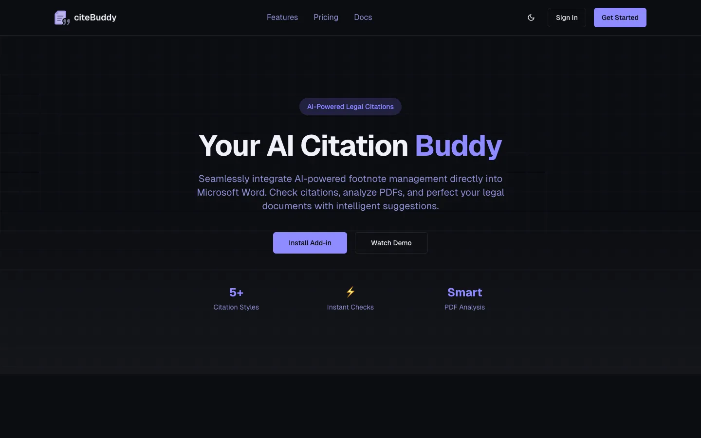Screenshot of the Cite Buddy homepage