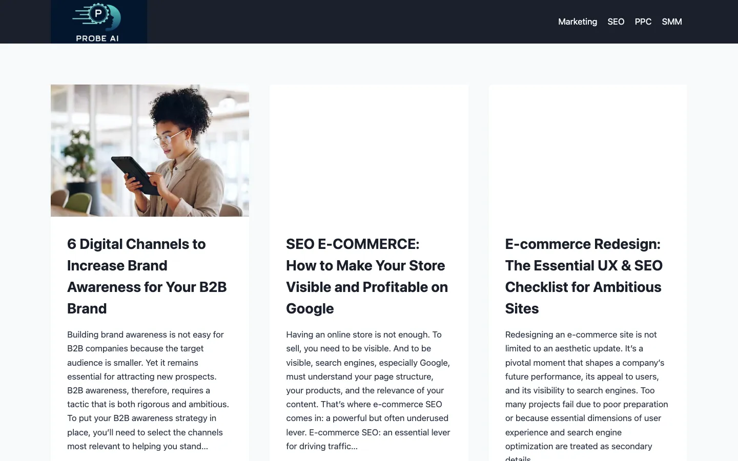 Screenshot of the ProbeAI homepage