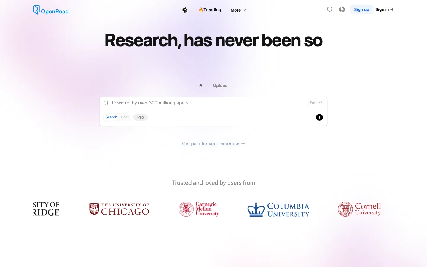 Screenshot of the OpenRead homepage