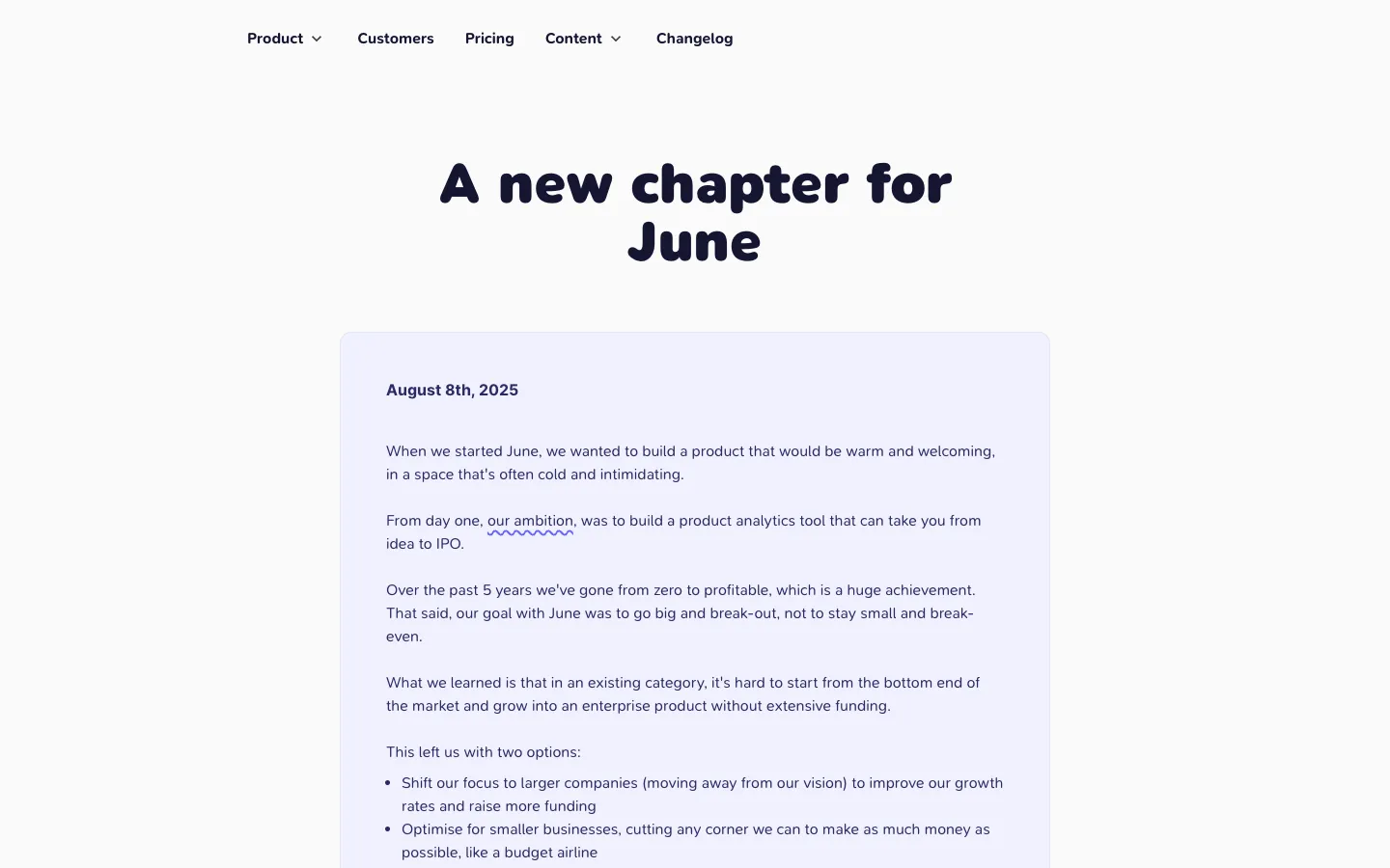 Screenshot of the June AI homepage